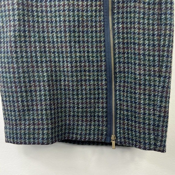 J. Crew Houndstooth Asymmetrical Zipper Wool Pencil Skirt Size 00 Blue - Picture 4 of 11